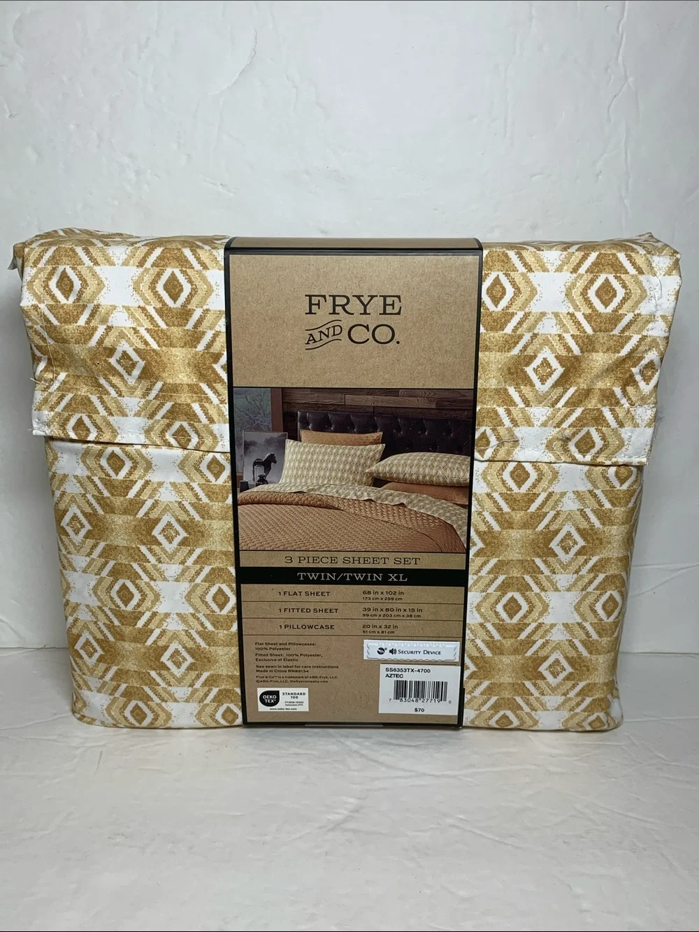 FRYE and CO TWIN/TWIN XL Bedding Set Tan 3 Piece Aztec Southwest Desert Boho NWT